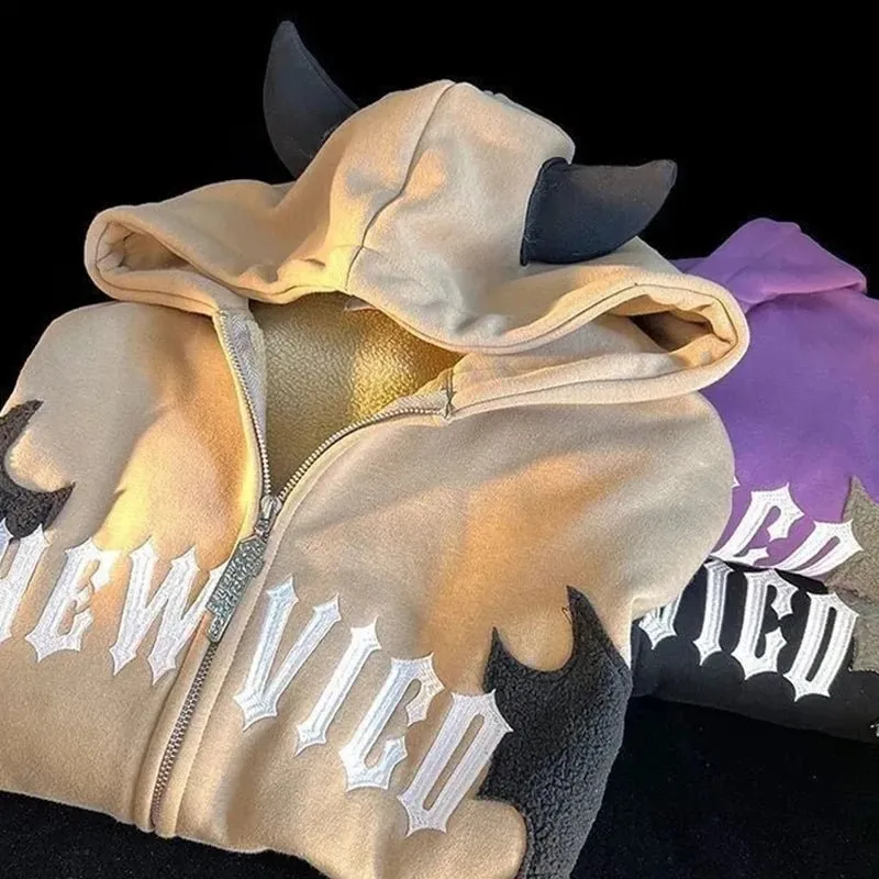 Hip Hop Gothic Bat Wing Devil Horn Hoodie Women Men Sweatshirt