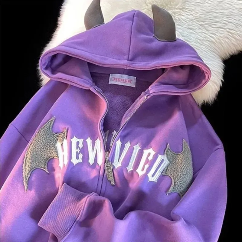 Hip Hop Gothic Bat Wing Devil Horn Hoodie Women Men Sweatshirt