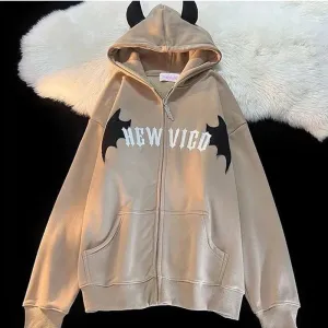 Hip Hop Gothic Bat Wing Devil Horn Hoodie Women Men Sweatshirt