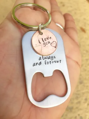 His And Hers Keychain, Couples Keychain, Anniversay Gift, Bottle Opener Personalized Keychain, Penny Keychains, Boyfriend Gifts
