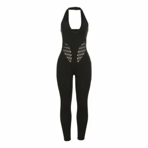 Hollow Perspective High Waist Tight Jumpsuit