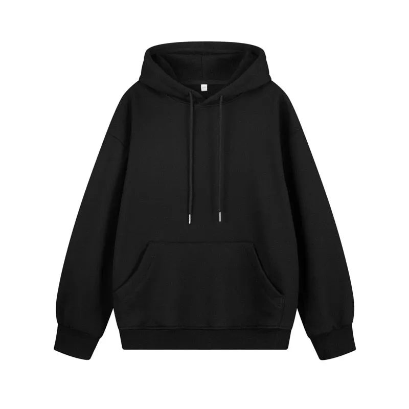 Hoodie Sweatshirt Man Thickening Casual Loose Sportswear Solid Color Plush