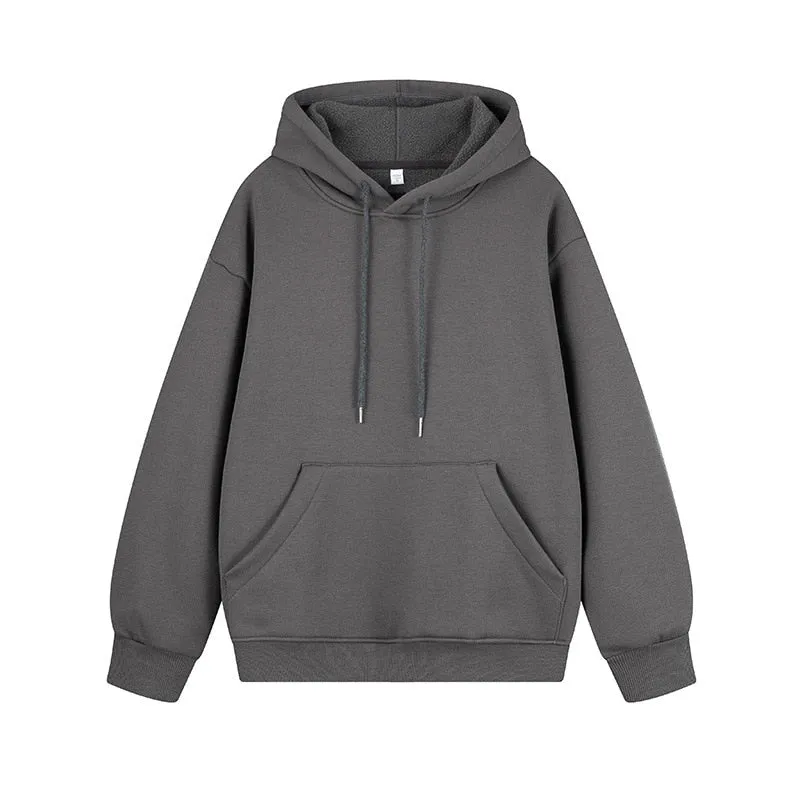 Hoodie Sweatshirt Man Thickening Casual Loose Sportswear Solid Color Plush