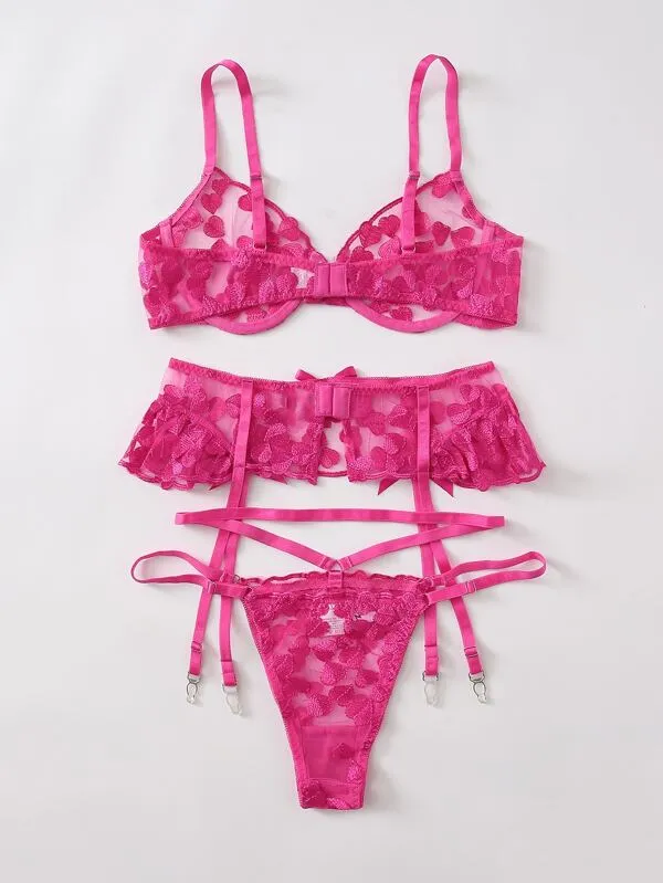 Hot Pink Heart Lingerie Set