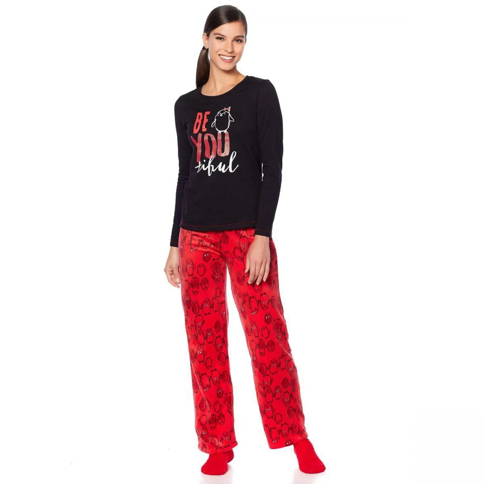 HUE Women's 2 Piece Whimsical Print Pajama Set With Socks