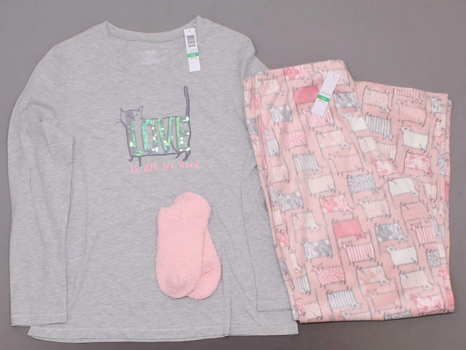 HUE Women's 2 Piece Whimsical Print Pajama Set With Socks