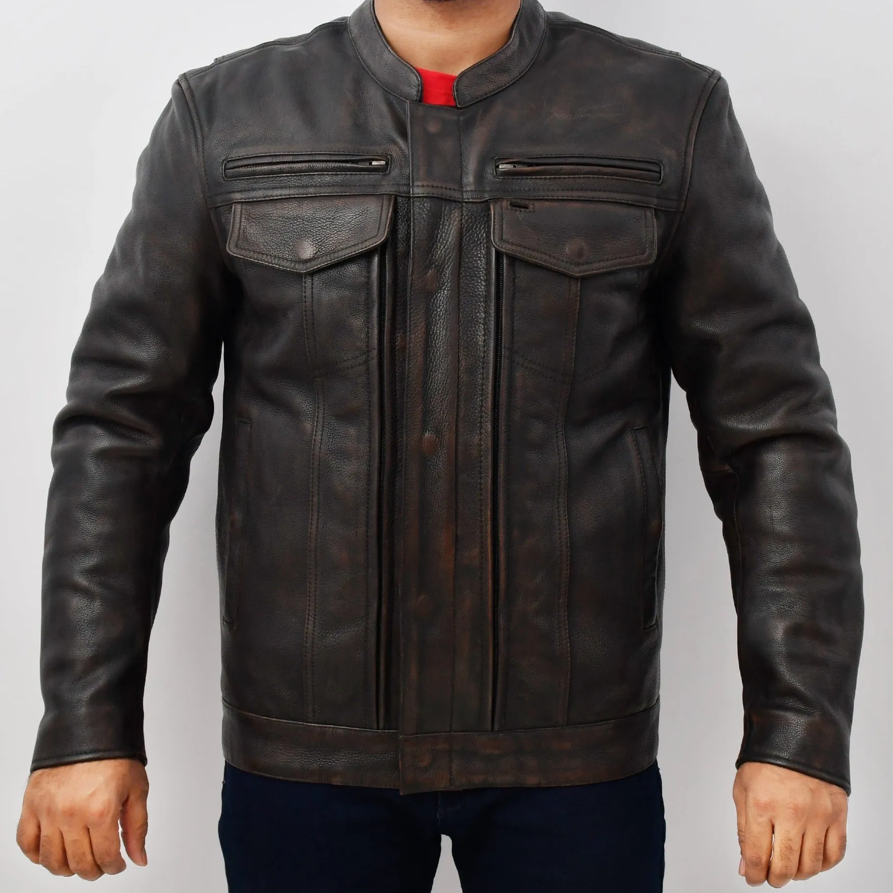Hunter - Men's Motorcycle Leather Jacket Copper