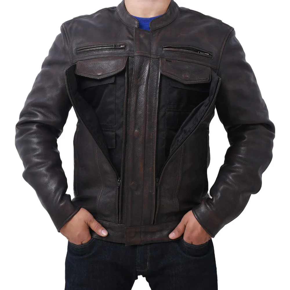 Hunter - Men's Motorcycle Leather Jacket Copper