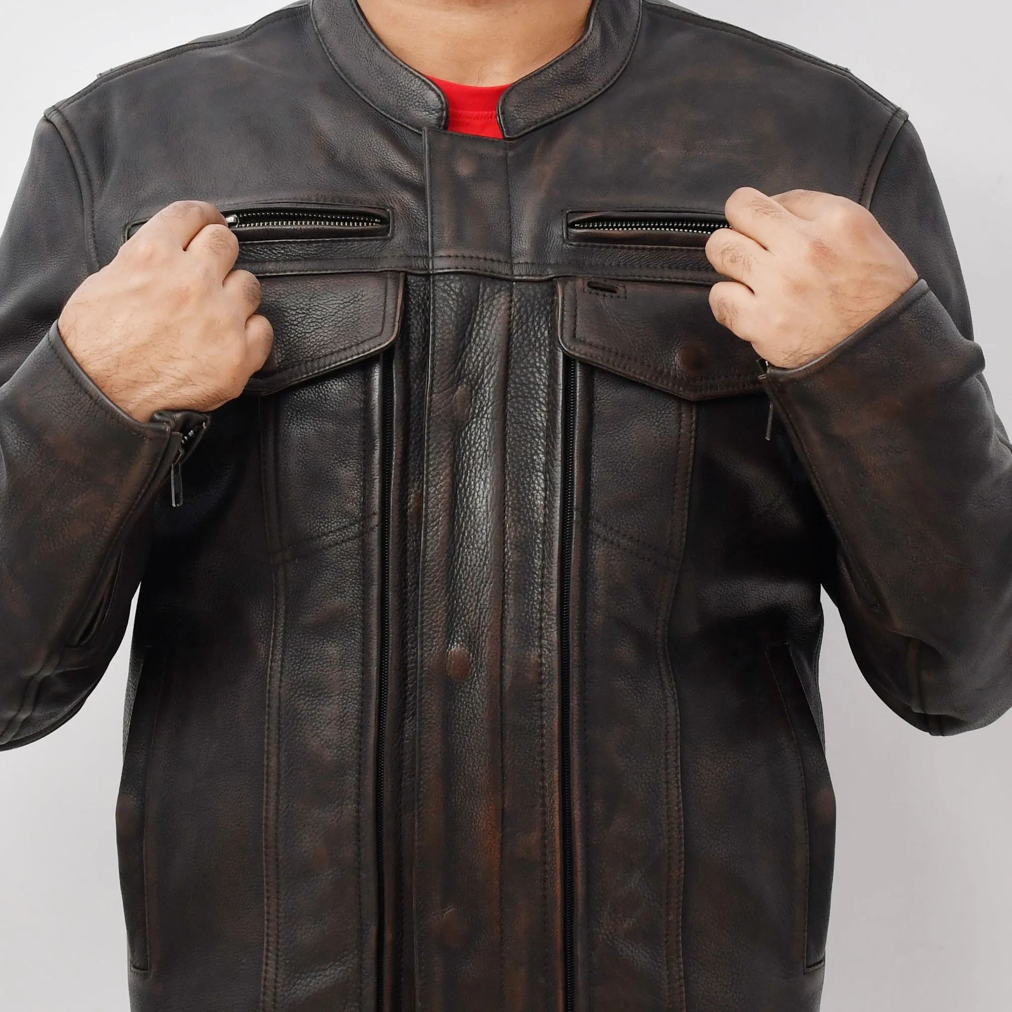 Hunter - Men's Motorcycle Leather Jacket Copper