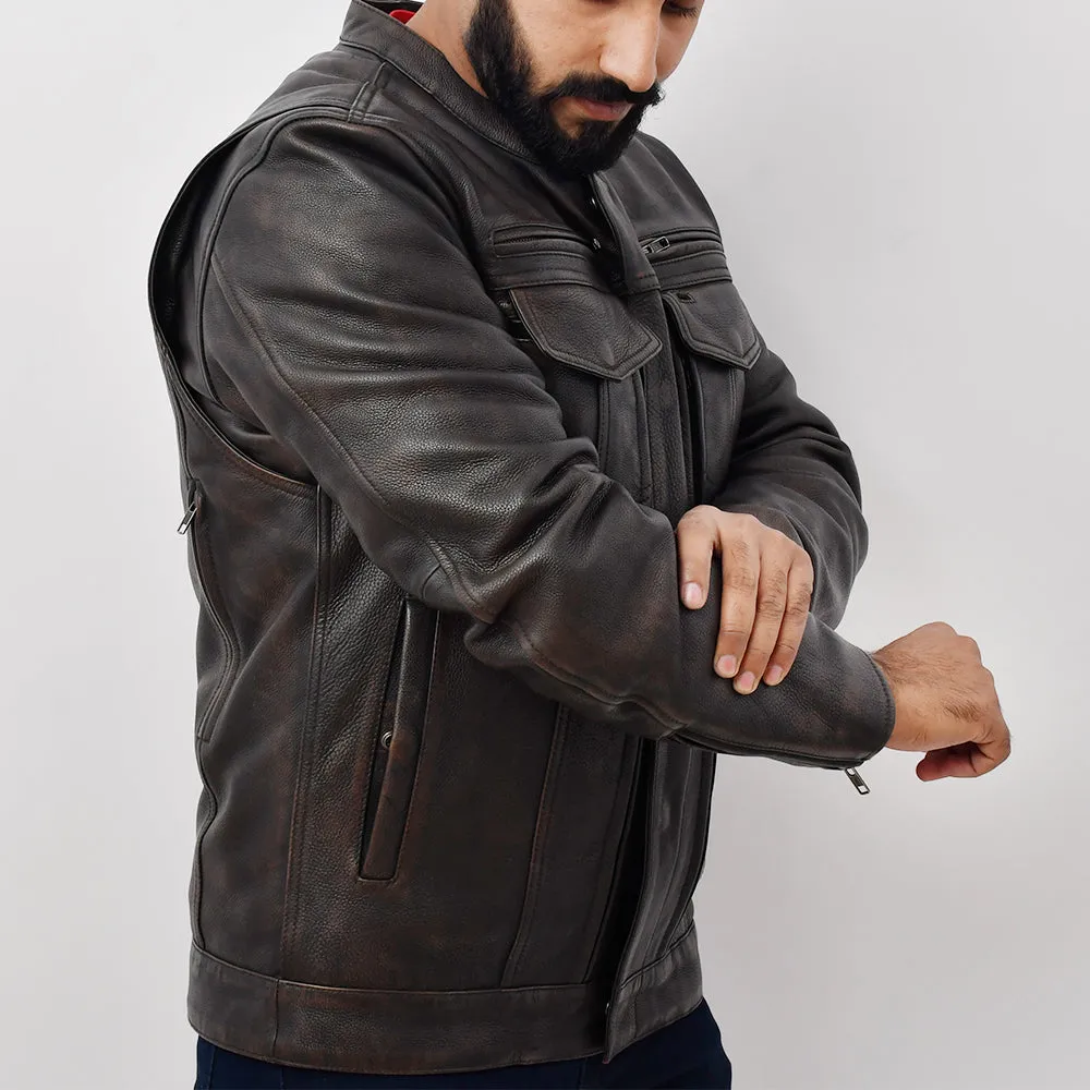 Hunter - Men's Motorcycle Leather Jacket Copper