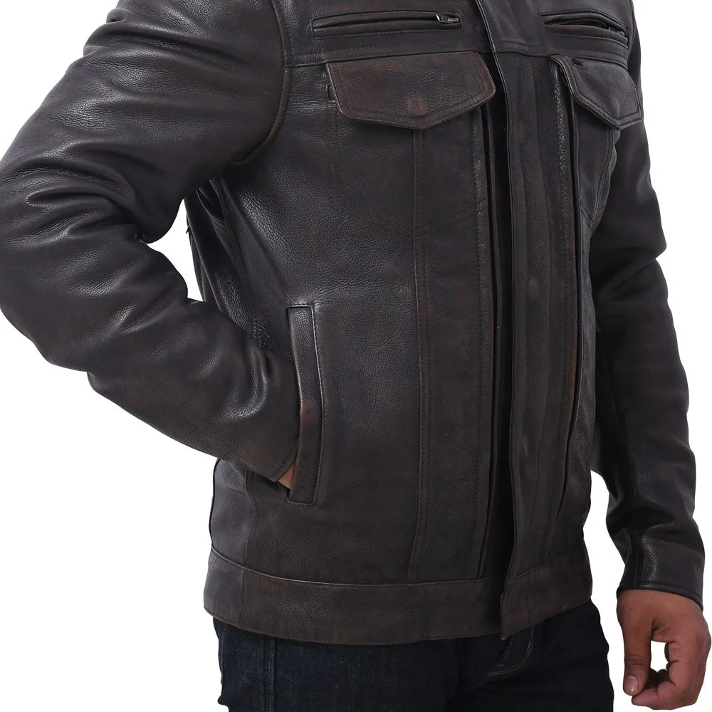 Hunter - Men's Motorcycle Leather Jacket Copper