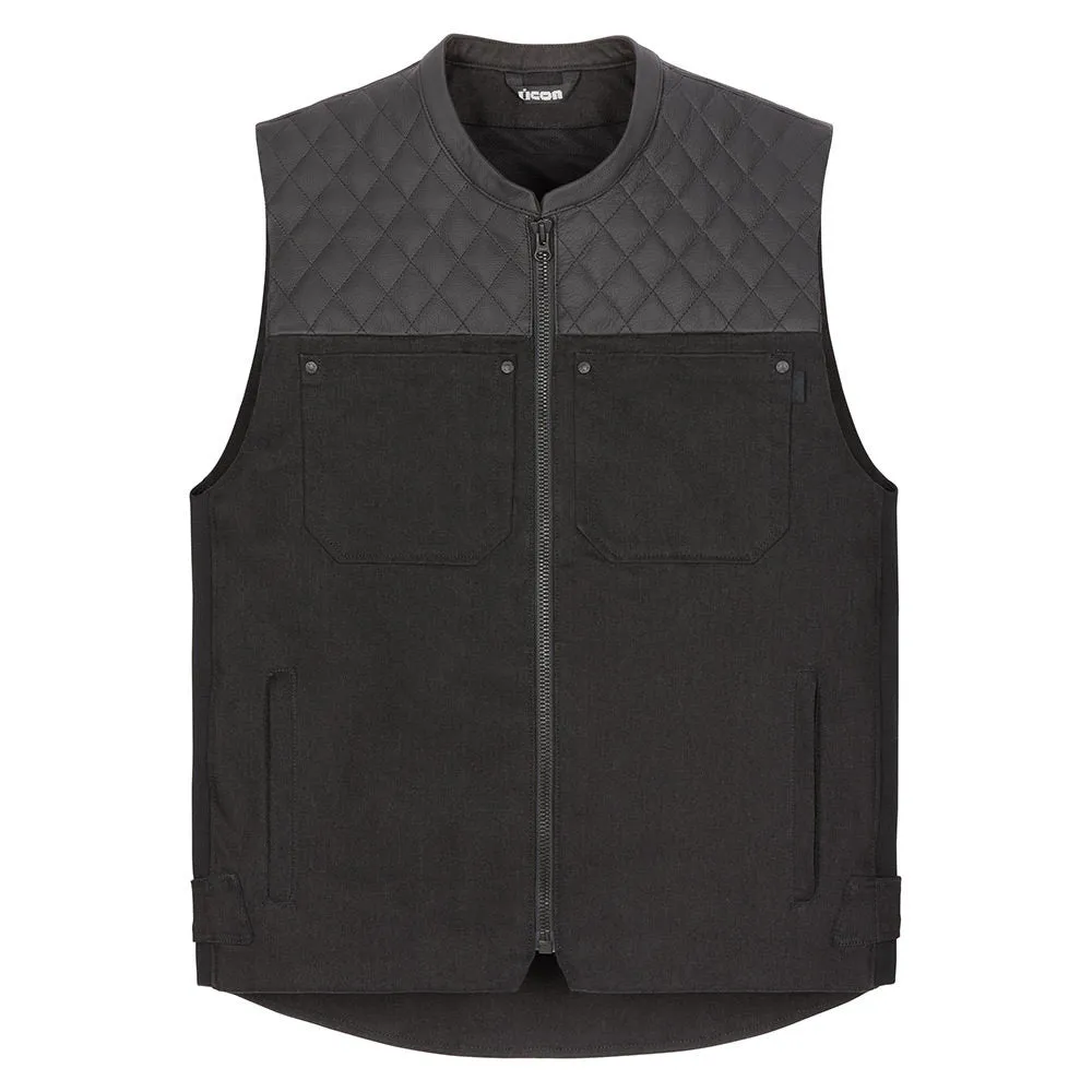 Icon Chamonix Mens Motorcycle Leather and Textile Vest - Black