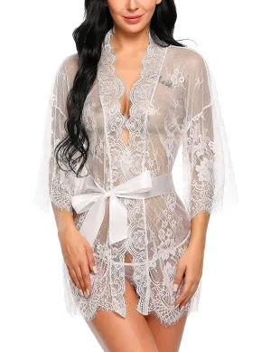 IN-STOCK - Clothing - White Lace Kimono Babydoll Outfit
