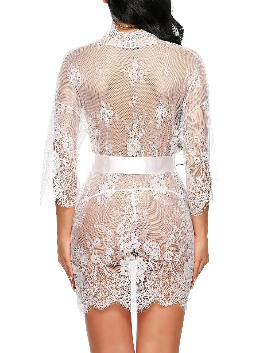 IN-STOCK - Clothing - White Lace Kimono Babydoll Outfit