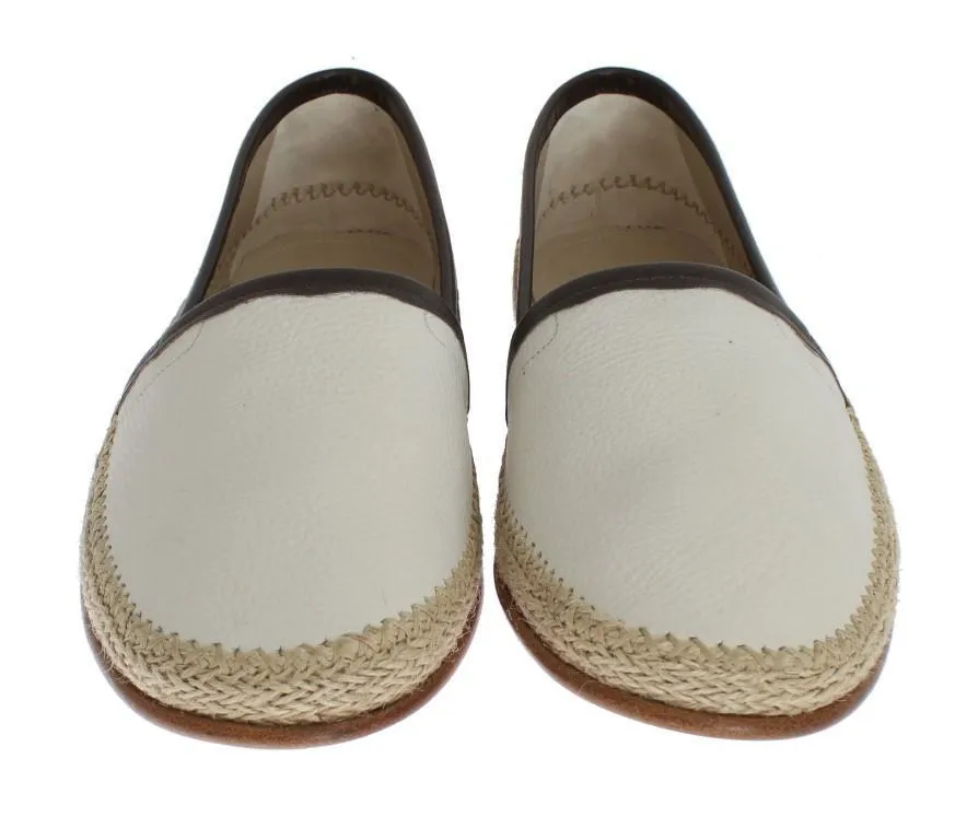 Ivory White Deer Leather Logo Loafers