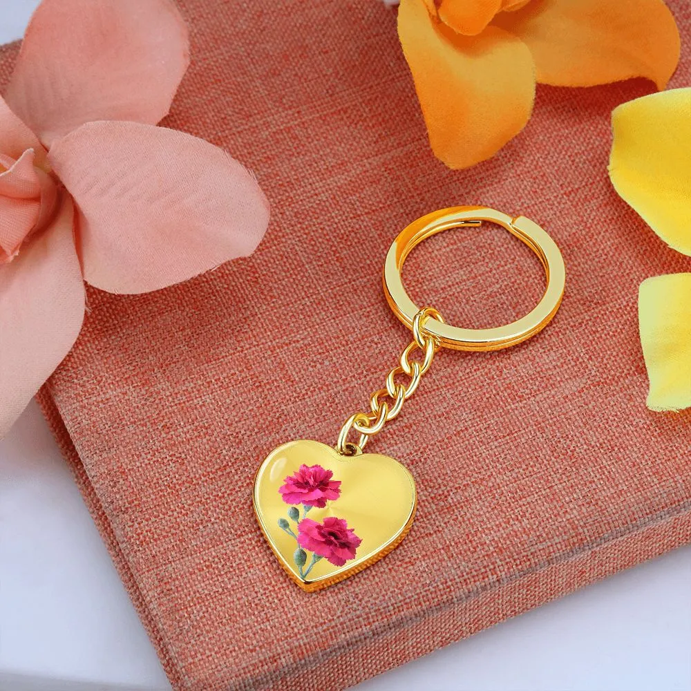 January Birth Flower Keychain, Carnation Keychain, Birth Month Flower Keychain, Birthday Gift For Her, Gift for Daughter, Sister, New Mom Gift
