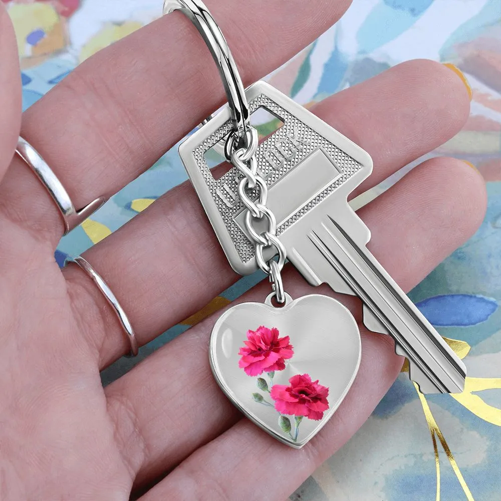 January Birth Flower Keychain, Carnation Keychain, Birth Month Flower Keychain, Birthday Gift For Her, Gift for Daughter, Sister, New Mom Gift