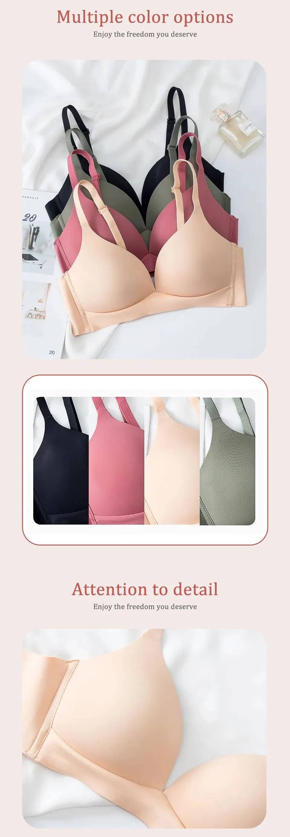Japanese Style Wireless Seamless Bras for Women - No Steel Ring Bralette, 3/4 Cup, Glossy Female Lingerie
