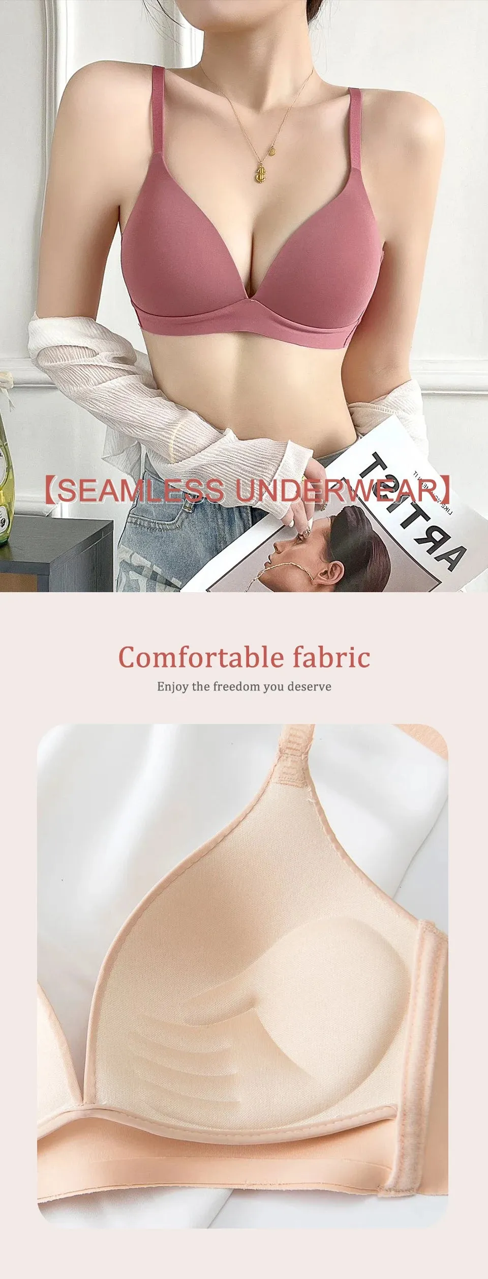 Japanese Style Wireless Seamless Bras for Women - No Steel Ring Bralette, 3/4 Cup, Glossy Female Lingerie