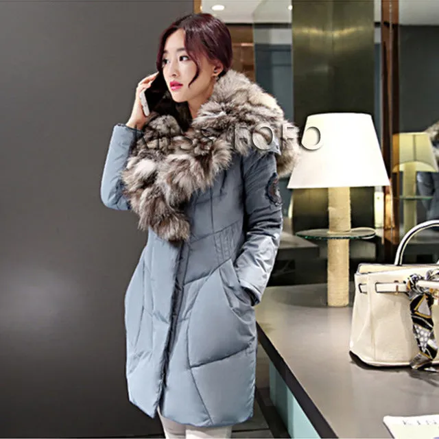 Jazzevar 2017 New Fashion Women's Winter Warm Down Coat Parkas 80% white duck with luxurious large real fox fur Down Jackets