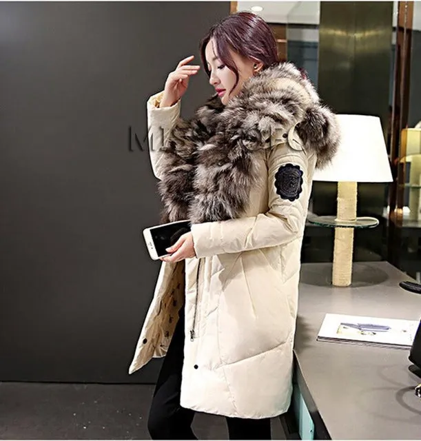 Jazzevar 2017 New Fashion Women's Winter Warm Down Coat Parkas 80% white duck with luxurious large real fox fur Down Jackets