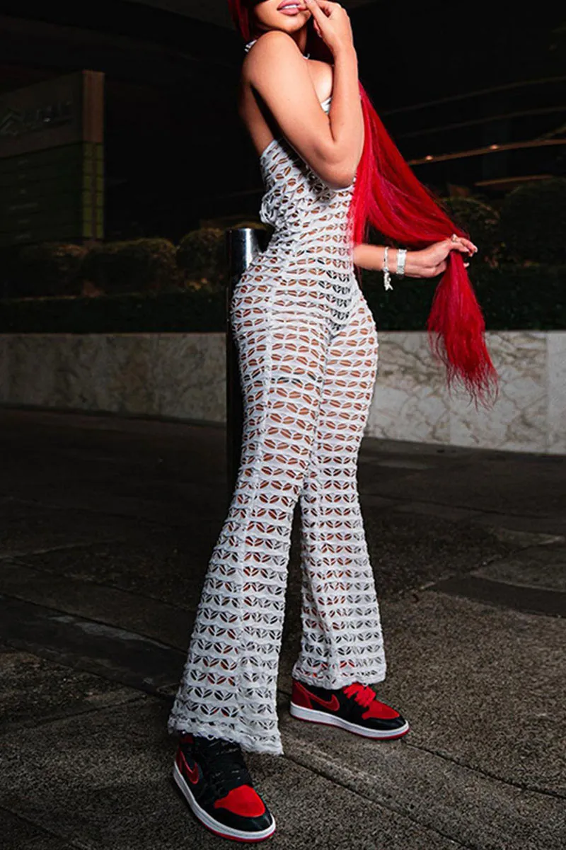JI0303 Halter Hollow Out Jumpsuits