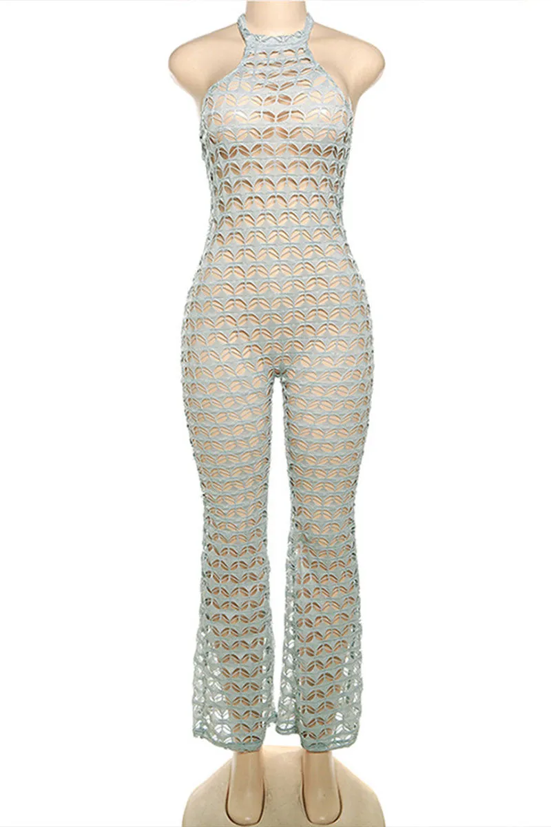 JI0303 Halter Hollow Out Jumpsuits