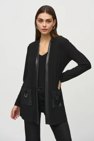 Joseph Ribkoff Black Faux Leather Trim Cover-Up Jacket 244088