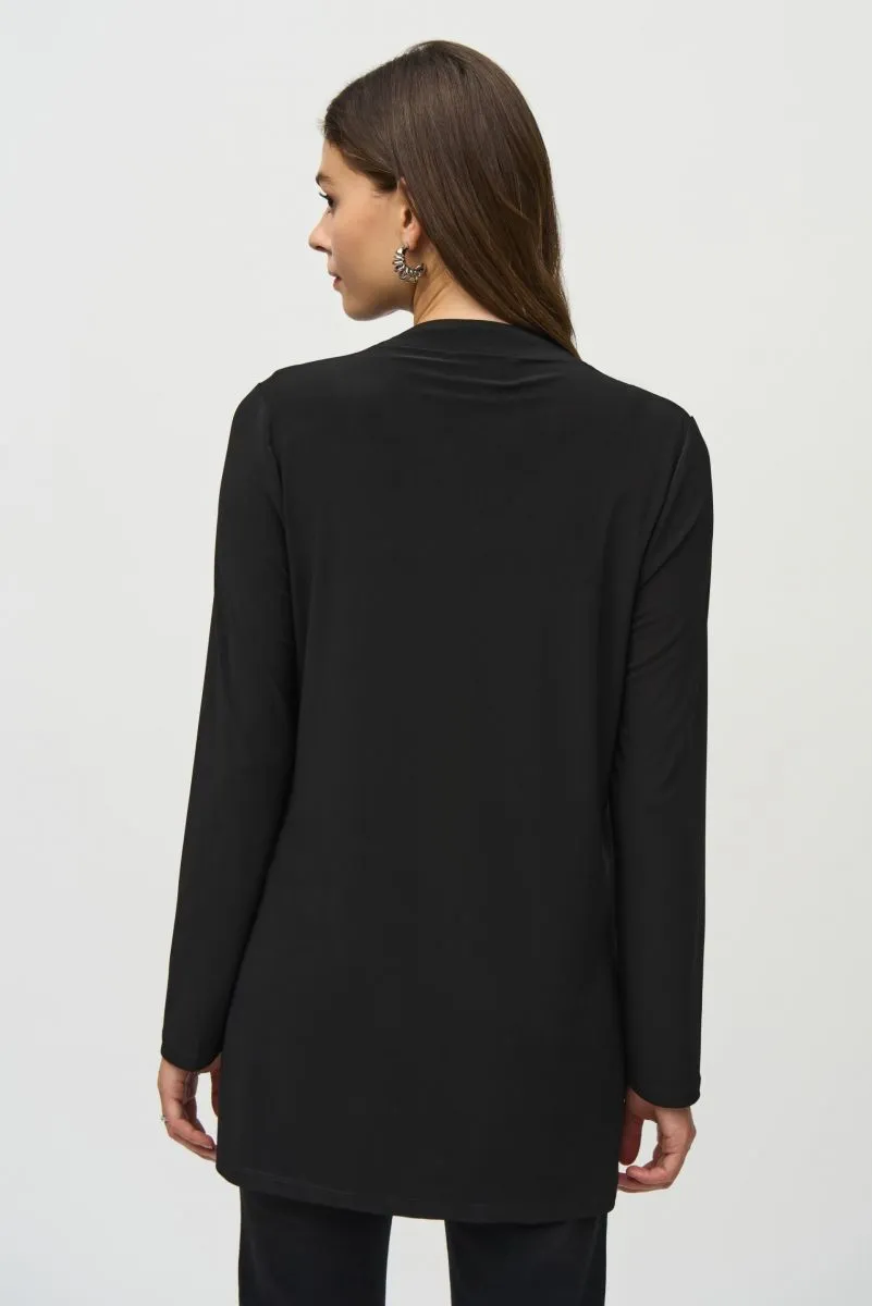 Joseph Ribkoff Black Faux Leather Trim Cover-Up Jacket 244088