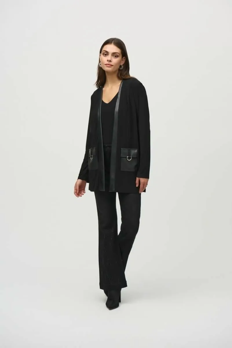 Joseph Ribkoff Black Faux Leather Trim Cover-Up Jacket 244088