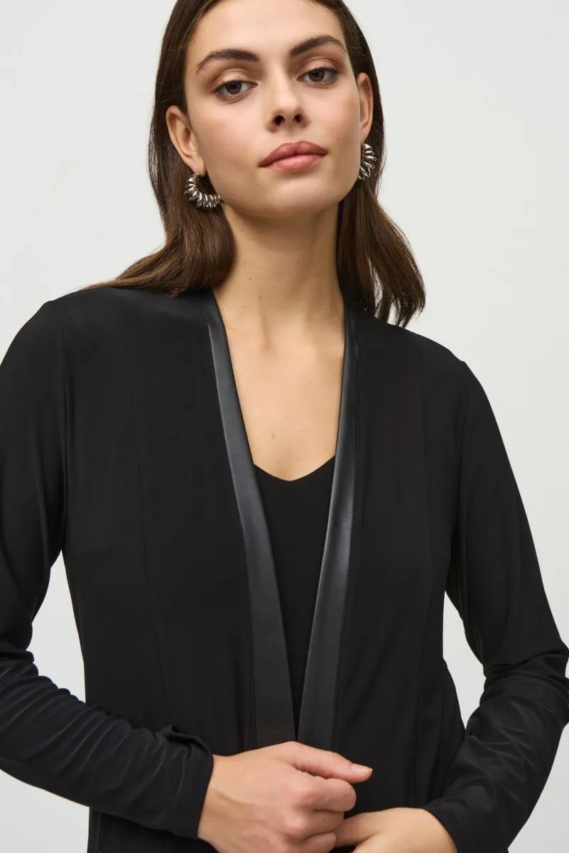 Joseph Ribkoff Black Faux Leather Trim Cover-Up Jacket 244088