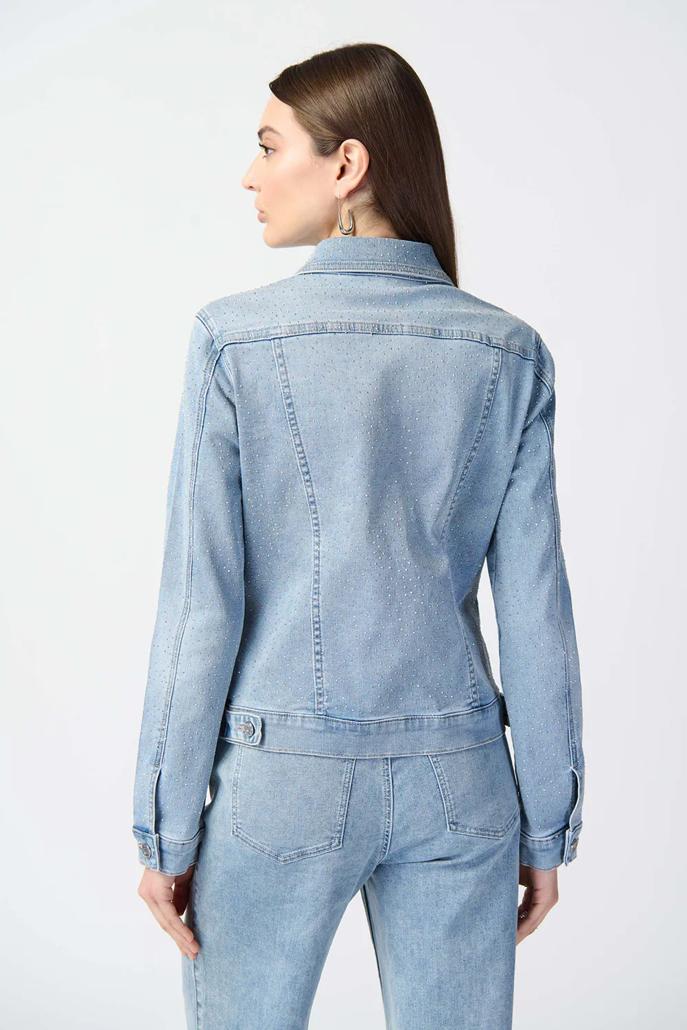 Joseph Ribkoff Fitted Denim Jacket With Allover Rhinestones Jr241914