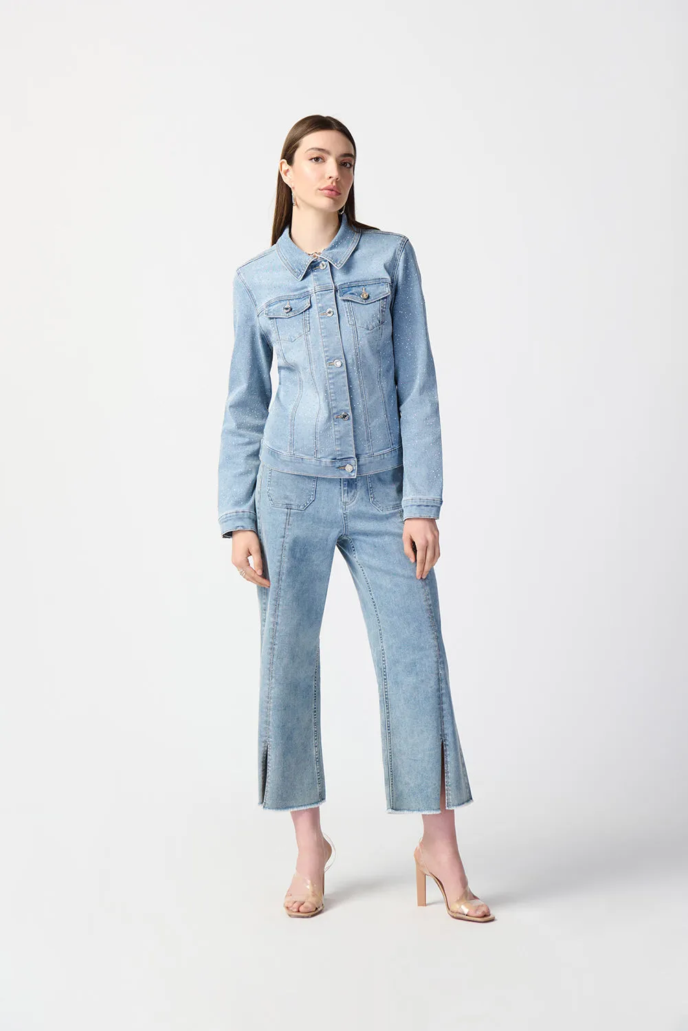 Joseph Ribkoff Fitted Denim Jacket With Allover Rhinestones Jr241914