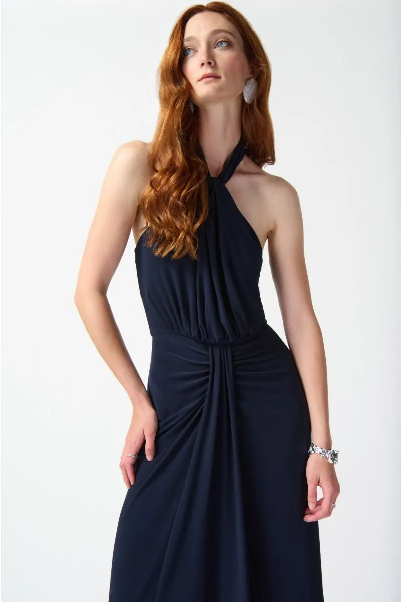 Joseph Ribkoff Midnight Blue Halter Neck Backless Blouson Maxi Dress 242071