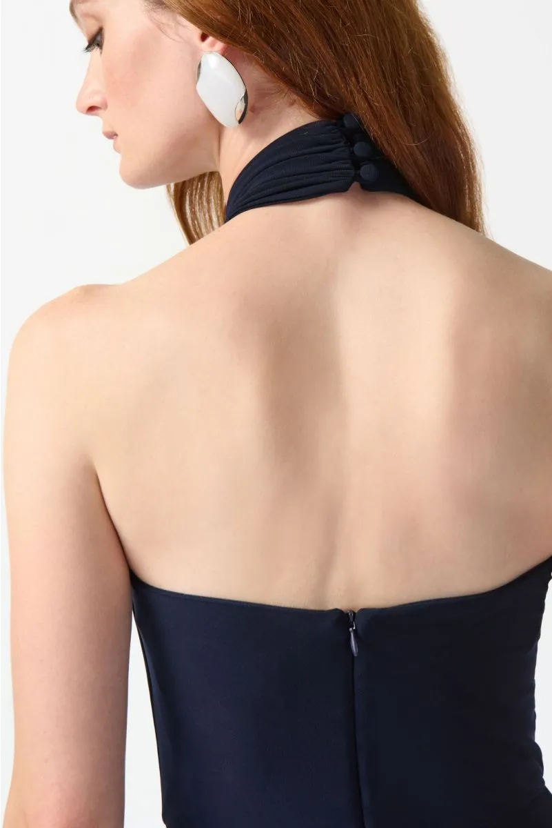Joseph Ribkoff Midnight Blue Halter Neck Backless Blouson Maxi Dress 242071