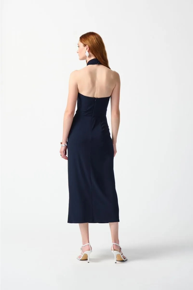 Joseph Ribkoff Midnight Blue Halter Neck Backless Blouson Maxi Dress 242071
