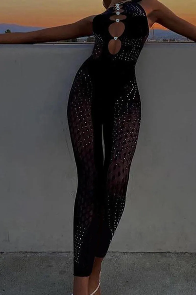 JS3457 Rhinestones Sheer Jumpsuits