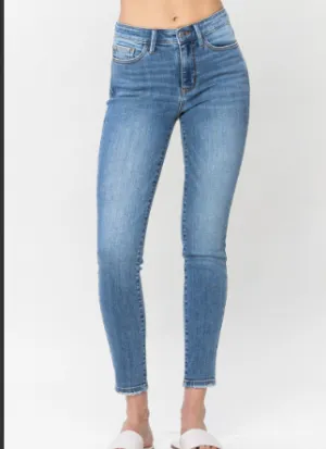 Judy Blue Mid Rise Stretchy Skinny Jeans - Medium Blue | Stuffology Boutique