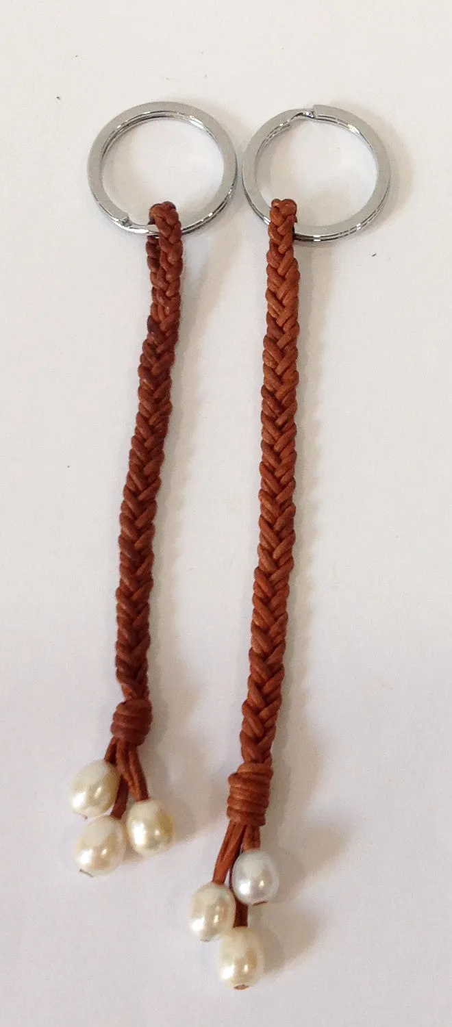 “Klara’s Keychain” Freshwater Pearl & Leather Keychain
