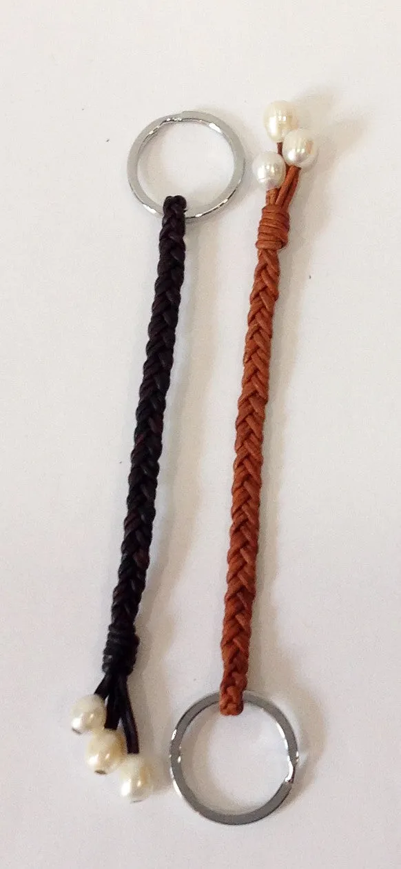 “Klara’s Keychain” Freshwater Pearl & Leather Keychain