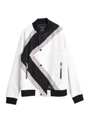Konus Men's Bomber Jacket With Geometric Panels in White
