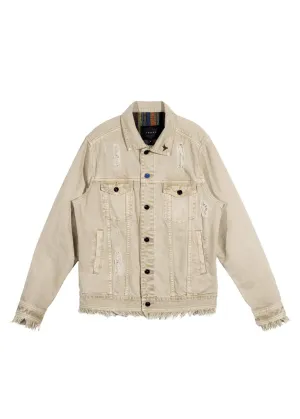 Konus Men's Frayed Cuffs Denim Trucker Jacket in Khaki by Shop at Konus