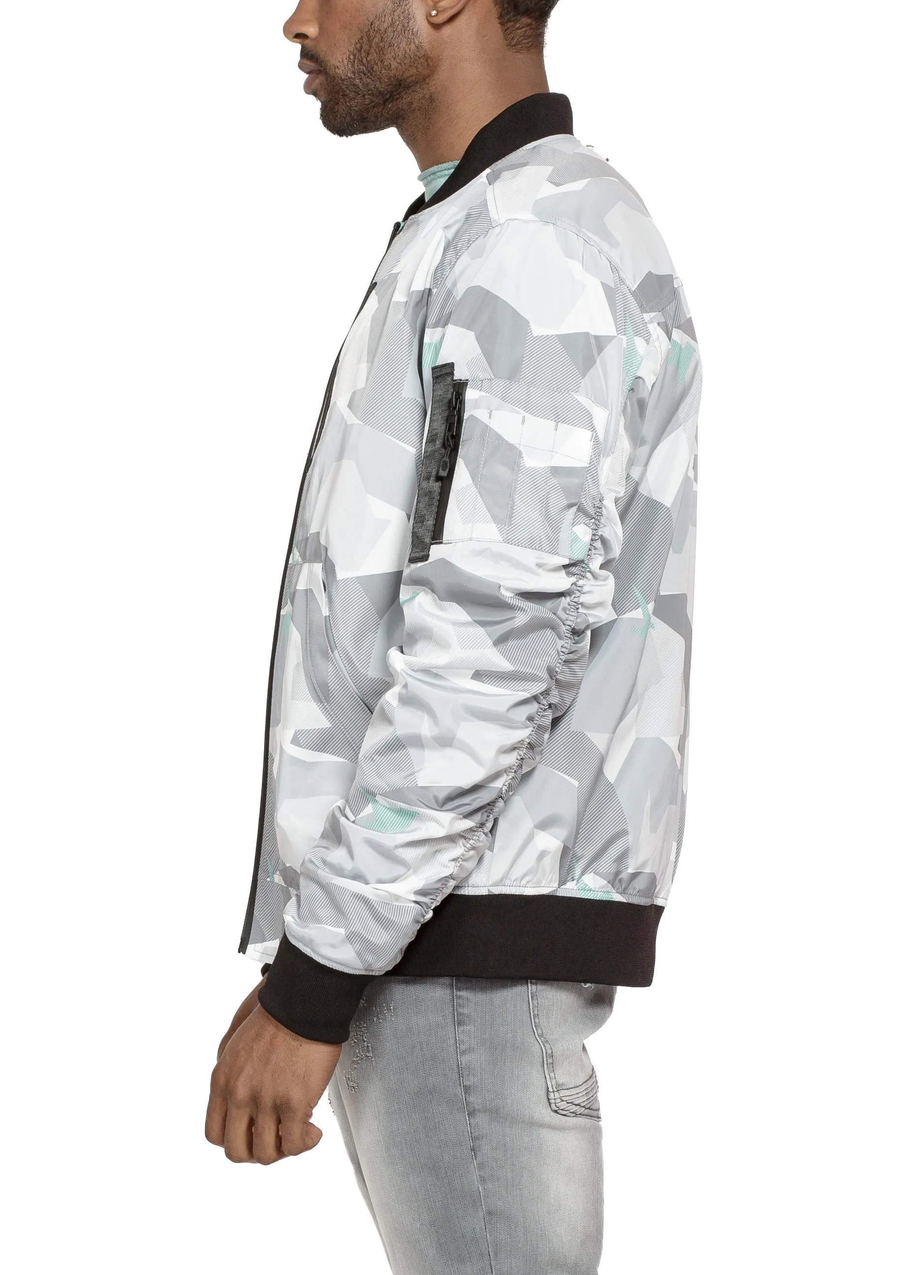 Konus Men's Ma-1 Camo Bomber Jacket in Gray