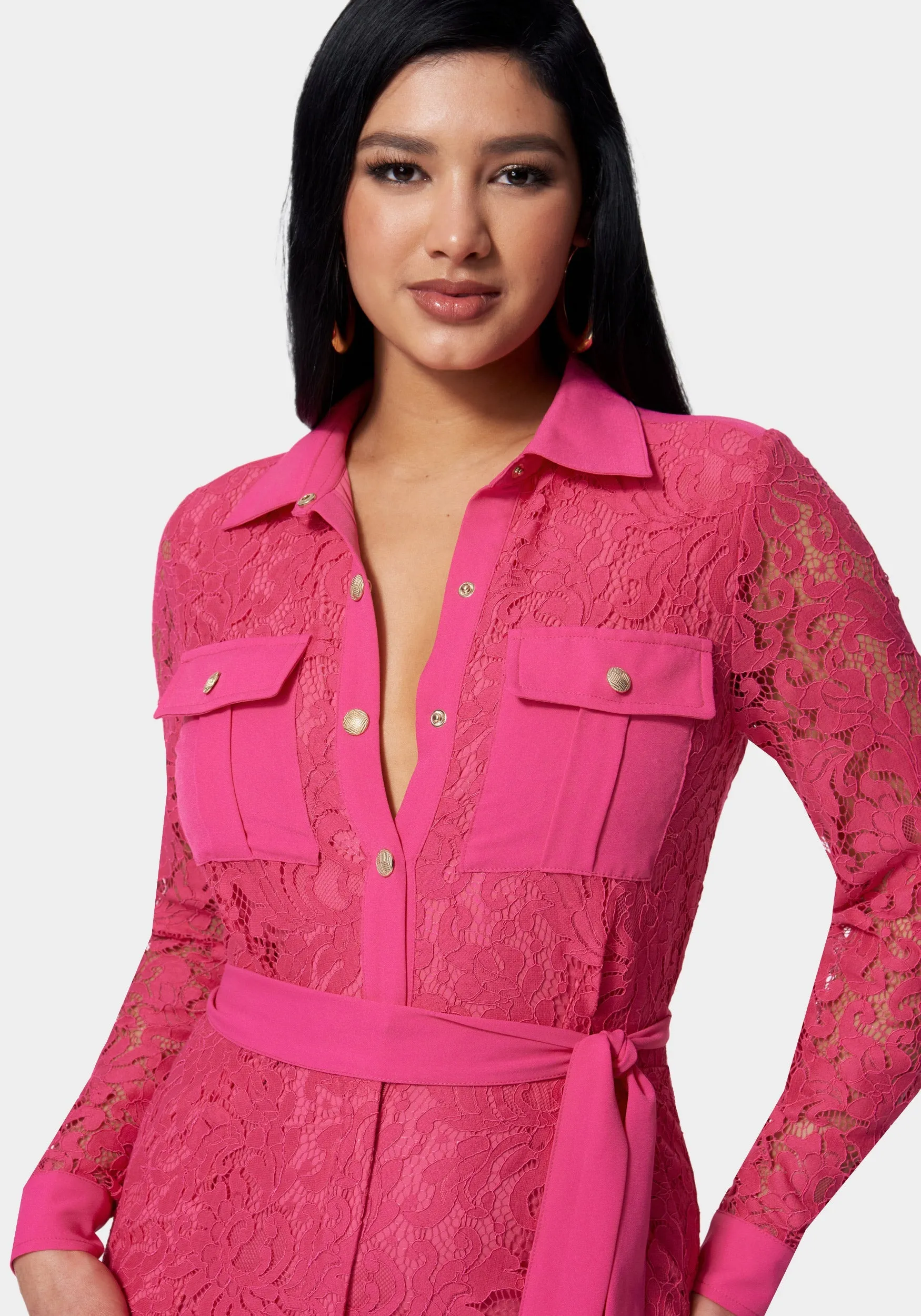 Lace Combo Belted Jumpsuit