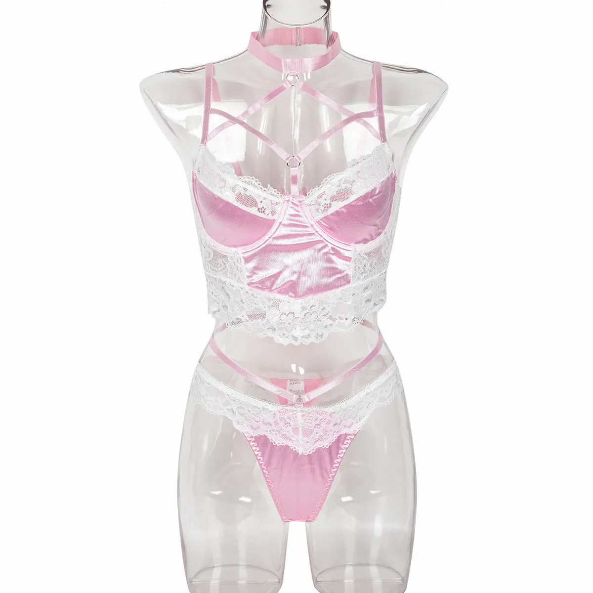 Lace Crossfire Halter Strap Lingerie Set