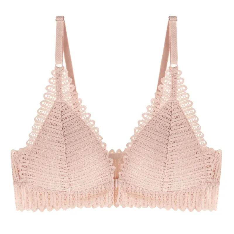 Lace Front Closure Push Up Wireless Bra