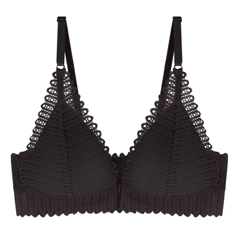 Lace Front Closure Push Up Wireless Bra