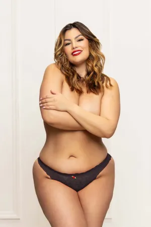 Lace Panty With Heart Cut Out Back - XL - Black