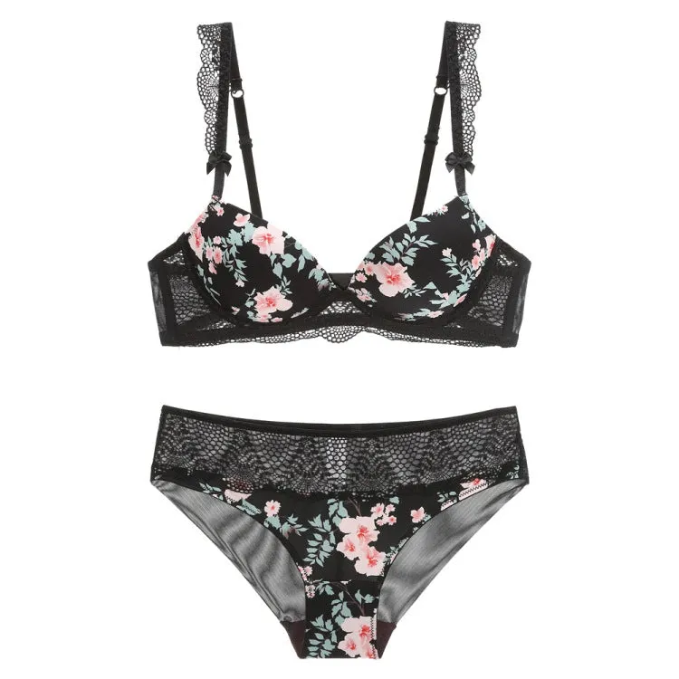 Lace Wireless Comfortable Breathable Lingerie Adjusted Floral Bralette Bras Set