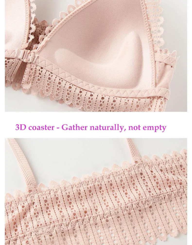 Lace Wireless Front Closure Lingerie Adjusted Plus Size Backless Bralette Bras Set